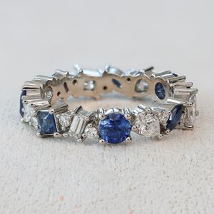 Anillo de banda de eternidad de zafiro y diamante de corte mixto Anillo de aniversario de Vermeil fino de Plata de Ley 925 de moda para regalos especiales de fiesta - Product Image 5