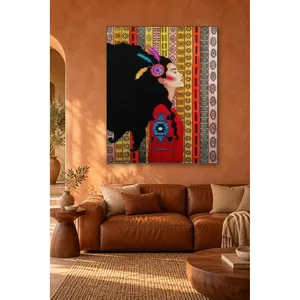 Fida Woman with Feathered Hair in Front of Ethnic Patterns <b>Canvas</b> Print - Product Image 4