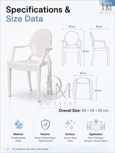 Sillón Moderno de Resina Blanca, Moldeado en una Sola Pieza, para Bodas, Eventos y Banquetes, Proveedor Mayorista Comercial - Product Image 3