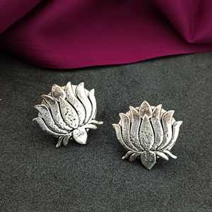 Conjunto de aretes grandes de loto de plata oxidada tribal gitana étnica Antigua India para mujer - Product Image 2