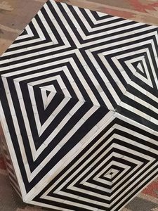 Elegant Black and <b>White</b> Bone Inlay Stool for Modern Living Rooms Floral Bone Inlay Stool with Hand-carved Designs at Cheap Price - Product Image 3