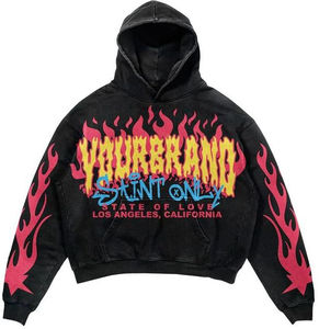 Chándal personalizado para hombre, Sudadera con capucha recortada con diamantes de imitación y pantalones de chándal acampanados, conjunto de lavado con ácido Sun Faded Distress para invierno - Product Image 2