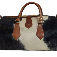Sac en cuir de vachette vintage unisexe Moroccan Soul, forme baril, doublure en cuir véritable, fermeture éclair en toile, deux poignées, élégant pour les voyages