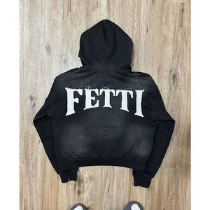 Vente en gros Mazy Sports Sweat à capuche vintage pour homme 500GSM en coton français délavé à l'acide et vieilli 100% coton automne avec fermeture éclair et broderie - Product Image 3