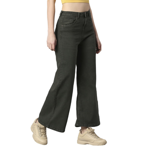 Pantalones vaqueros de pierna ancha lavados orientados a la exportación, pantalones vaqueros elegantes de diseño personalizado para mujeres de Bangladesh - Product Image 3