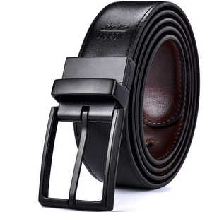 Ceinture décontractée en cuir de vache véritable pour hommes 3.2CM réversible en cognac et noir avec cuivre rotatif pour boucle - Product Image 3