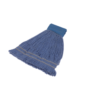 Vadrouille humide bleue X-Large avec extrémité en boucle Coton 4 plis et bandes de queue doubles synthétiques Poignée de nettoyage industrielle - Product Image 2