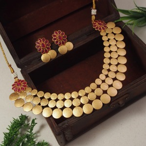 Conjunto de Collar Étnico para Mujer con Baño de Oro Minakari sobre Cobre, Acabado Mate Dorado, Joyería Artesanal de Alta Calidad para Compromiso, Precios Bajos - Product Image 4