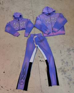 Sweat-shirt à logo personnalisé pour hommes, pantalon de survêtement à capuche, survêtement lourd délavé à l'acide, survêtement 100% coton découpé et cousu - Product Image 2