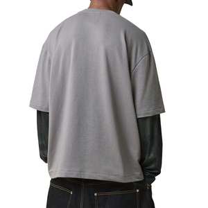 Camiseta de Manga Larga para Hombre, Estilo Holgado, 100% Algodón, Tejido de Lona, Transpirable, Cuello Redondo, Ropa Casual de Calle, Venta al por Mayor - Product Image 2