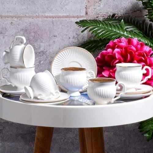 Kosova BYZ-036 New Bone China Set of 6 Coffee Cups Gilded