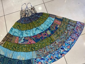 Vintage Bohemian Silk <b>Maxi</b> Dress with Flowy Long Patchwork <b>Skirt</b> Free Size Wrap Multi-Layered Peasant Style for Festivals - Product Image 5