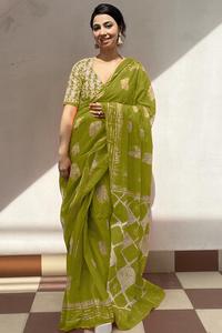Most Demanding Bright <b>Colour</b> Soft Pure Cotton With Jaipur <b>Block</b> Print Saree for Wedding Wear Casual Wear Design By Export - Product Image 5