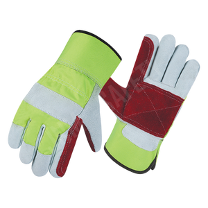 Guantes de seguridad de piel de vaca perforados fluorescentes personalizados, protección de manos industrial, goma, aramida, Material, parte trasera de algodón - Product Image 1