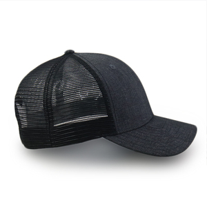 Gorra de béisbol de malla unisex de alta calidad con logotipo personalizado bordado, lisa, negra, ajustable, para uso en exteriores, de lona. - Product Image 2