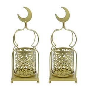 Farol Decorativo de Metal Dorado para Ramadán con Asa de Luna Creciente, Diseño de Jaula con Corte Intrincado, Base Estable para Decoración Festiva del Hogar - Product Image 4