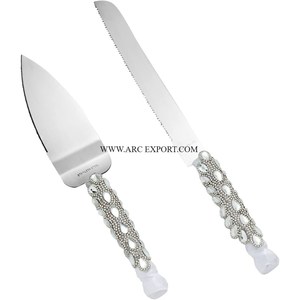 Serveur de gâteau et couteau en acier inoxydable fait à la main pour décoration de table de mariage et de table à la maison - Product Image 1