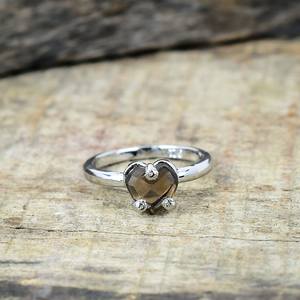 Anillo de Cuarzo Ahumado en Forma de Corazón, Anillo de Plata de Ley 925, Regalos de Boda, Anillo de Aniversario, Regalo para Mamá - Product Image 1