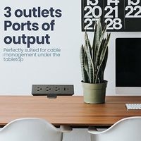 Multiprise de bureau coulissante 5-en-1 à charge rapide avec cordon de 1,8 m, 3 prises CA, 1 port USB-A et 1 port USB-C (Noir)