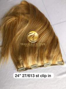 24 ''Extensions de cheveux vierges du temple indien 100% Cuticule brute non traitée alignée Clip droit Remy Grade One Donor Color #27/613 - Product Image 6