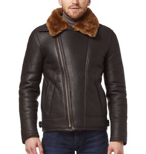 Veste en cuir fourrure vintage personnalisée de haute qualité pour hommes, col montant chaud avec décoration brodée - Product Image 1