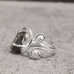 Bijoux en pierre brute Bague pour femme Bague en argent sterling 925 naturelle brute réglable Labradorite Gemstone Birthstone Designer Party - Product Image 1