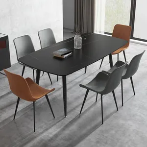 Meja Makan pabrik furnitur Foshan untuk 6 8 kursi meja makan Set Top batu berlapis pinus daur ulang untuk ruang makan