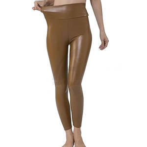 Leggings en cuir à taille élastique pour femmes, service OEM à faible MOQ, leggings en cuir de haute qualité, vêtements de fitness à prix avantageux - Product Image 4