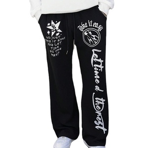 Custom Breathable Distressed Printed Streetwear Vintage 100% Cotton Mid Waist Heavyweight Drawstring <b>Stacked</b> Flare Sweatpants - Product Image 1