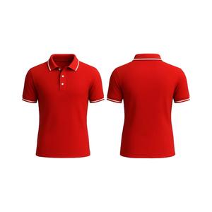Vêtement pour homme, chemise, col contrasté uni rouge, tricot boutonné, logo frontal décontracté, 95% coton + 5% élasthanne - Product Image 5