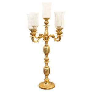 Wedding Centerpieces Gold Embossed Candelabra 5 Arm <b>Candle</b> Holder with Glass Votive Handmade Candelabra for Home Decoration - Product Image 1