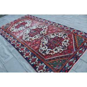 Tapis vintage, grand tapis turc 5,7x10,6 pieds, tapis en laine rouge et bleu à pois - Product Image 2