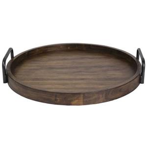Dark Brown Wooden <b>Round</b> <b>Serving</b> <b>Tray</b> With Handles Wholesale Wooden Custom Print <b>Round</b> <b>Serving</b> <b>Tray</b> With Handle - Product Image 1