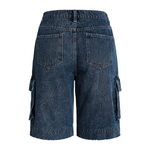 กางเกงยีนส์ขาสั้นเอวสูงสำหรับผู้ชายกางเกงขาสั้นทรงหลวมมีกระเป๋าด้านข้างมีซิปปิดผ้าถักขนสัตว์ระบายอากาศได้ดี - Product Image 3