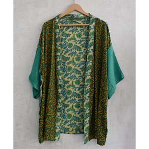 ชุดคลุมกิโมโนผ้าไหมระบายอากาศสำหรับผู้หญิงไซส์ใหญ่ ความยาวระดับเข่า ลายปะติดพิมพ์ลายอินเดีย ชุดนอน - Product Image 1