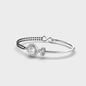 IGI Certified Pearl Halo Round Brilliant Cut Lab Grown Diamond Mangalsutra <b>Bracelet</b> in <b>Solid</b> 925 Sterling <b>Silver</b> - Product Image 3