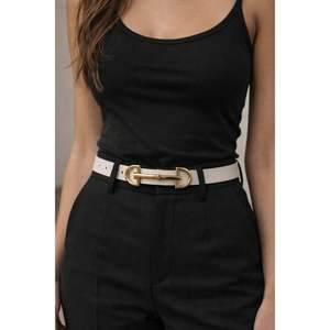Ceinture fine beige à boucle longue pour femme, ceinture pour veste, ceinture pour chemise, ceinture pour robe KMR001 - Beige - Product Image 4