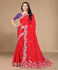 Saree femmes portent Sari meilleur prix tenue de fête avec une belle pièce de chemisier indien adultes soutien 500 inde et Pakistan vêtements rouges et beiges - Product Image 1