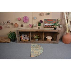 พรมปูพื้นขนแกะสไตล์ตุรกีโบราณขนาด2.5 x 1.5ft เทคนิคการเย็บปะติดปะต่อกันสีน้ำเงินและสีเบจแบบสานเรียบสำหรับตกแต่งห้องนั่งเล่น - Product Image 3