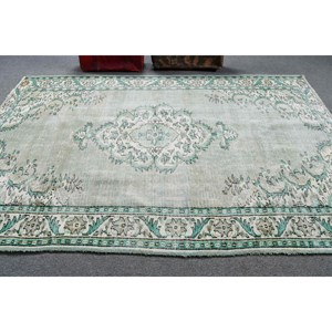 Tapis turc 6,1 x 9,2 pieds, tapis en laine vintage à imprimé animal vert - Product Image 3