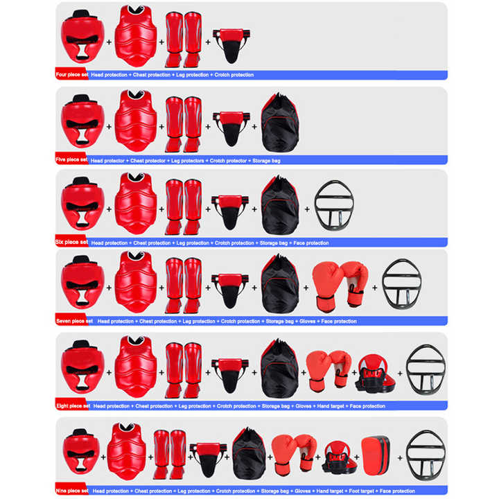 Custom PU Leather 6 Pieces Martial Arts Body Protecting Sets Kick Boxing Training Sets Professional Boxing/Sparring  Gears Sets