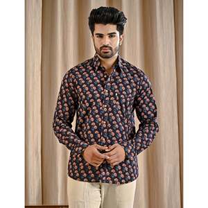 Chemise décontractée pour homme 100% coton, imprimé floral noir, manches longues, boutonnée, avec fonction imperméable, tailles XS-6XL - Product Image 1