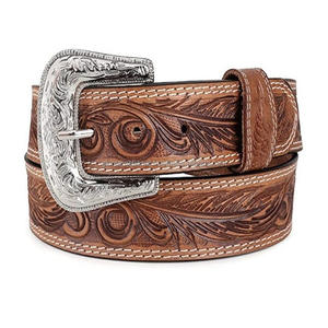 Ceinture en cuir de vache occidentale véritable 100% sur mesure 40mm avec design en relief floral Fabricant de grossiste indien - Product Image 4