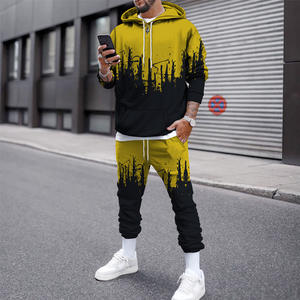 Ensemble de survêtement unisexe en coton à fermeture éclair, imprimé, pantalon de jogging, sweat-shirt, molleton, hiver, vente en gros - Product Image 1