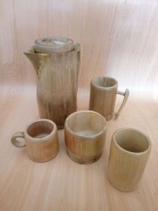 Service à thé en bois de coco de style nordique avec pot et plateau, logo personnalisé, théière et tasses en bois de coco - Product Image 2