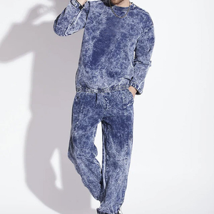 Conjunto de Pantalones y Chaqueta Vaqueros con Lavado Ácido y Pedrería Personalizados por el Fabricante, Ropa Urbana Unisex con Bordado para Hombre - Product Image 3