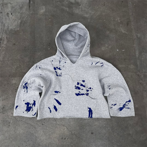 2025 personnalisé 100% coton peinture éclaboussures recadrée Boxy à capuche et pantalon de survêtement ensemble survêtement hommes - Product Image 5