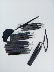 Pince à cils et sourcils avec logo personnalisé noir mat noir ensemble avec ciseaux à ressort pince à épiler volume cils en acier inoxydable massif - Product Image 6