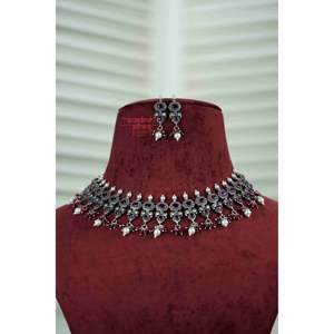 Kolhapuri Work Silver <b>Necklace</b> Set with <b>Ruby</b> Kota-Stone for Weddings - Product Image 2