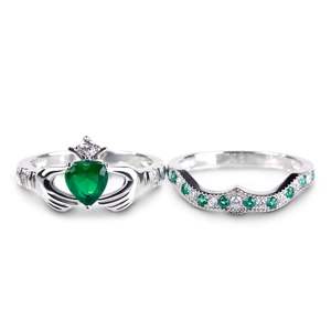 Jeulia <b>Crown</b> Heart Cut Sterling Silver Claddagh Wedding <b>Ring</b> Set - Product Image 4